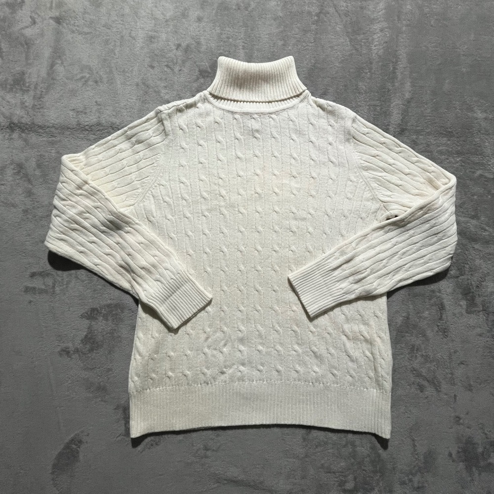 St. John's Bay Turtleneck Sweater Womens Large White Cable Knit Cotton Blend